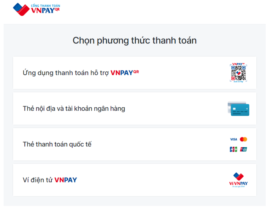 Các phương thức thanh toán qua VNPAY